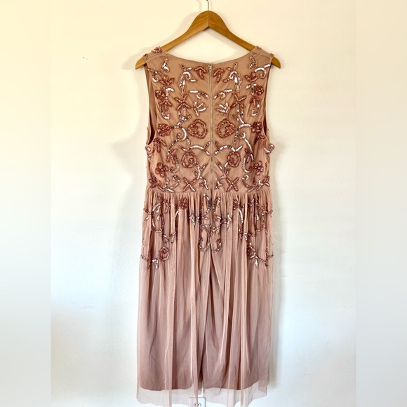 Maya Deluxe Tall Pink Floral Embellished Sleeveless Mid Dress Size 12 Tall - Picture 9 of 13
